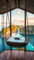 Suspended Cliffside Bed with Panoramic Glass Walls