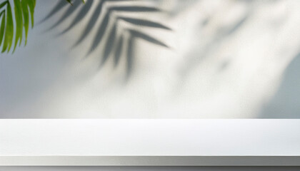 Minimalistic light background with blurred foliage shadow on white wall