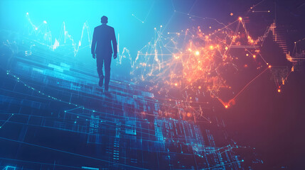 standing at a crossroads of glowing arrows representing financial decisions 