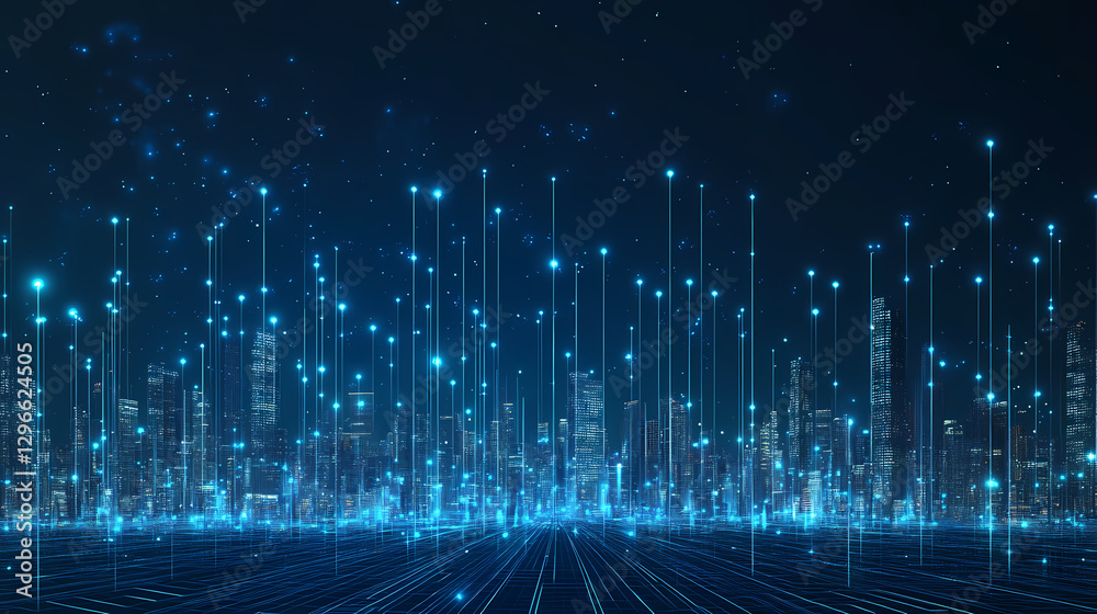 Wall mural abstract 3d rendering of a futuristic cityscape with glowing grids., generative ai. glowing nebula c