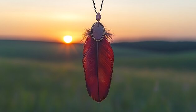 Sunset feather necklace, field - Powered by Adobe