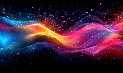 Fototapeta premium Colorful Abstract Waves with Sparkles in Deep Space Background