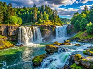 Fototapeta premium Majestic Willamette Falls, Oregon: Powerful Waterfall in Pacific Northwest
