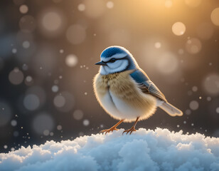 Small Bird Standing in the Snow