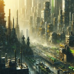 Fototapeta premium Radioactive Rain Zone in Future Industrial City 