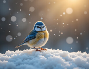 Small Bird Standing in the Snow