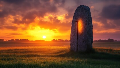 Sunrise over ancient stone monument