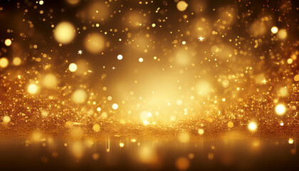 Obraz premium abstract gold background with blur bokeh light, glitter glow magical moment luxury atmosphere on ground stage, Generative Ai