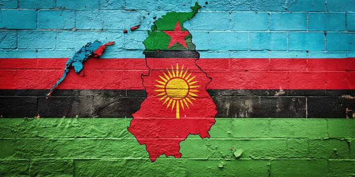Malawi Map Wall Art: Vibrant Flag Colors on Textured Background with Copy Space
