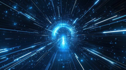 Fototapeta premium Abstract light tunnel, digital art, futuristic space, portal