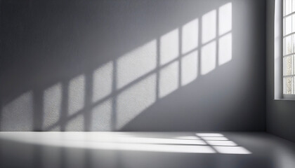 Fototapeta premium Gray background for product presentation with shadow and light from windows