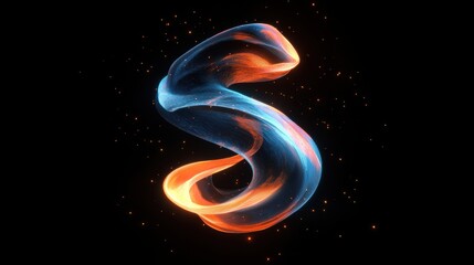 Obraz premium A glowing, fluid-like abstract shape floating in a dark background with vibrant neon colors.