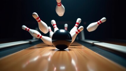  Art photograph bowling and pins, game bowling