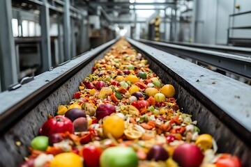 Conveyor Belt Carrying Food Waste for Recycling