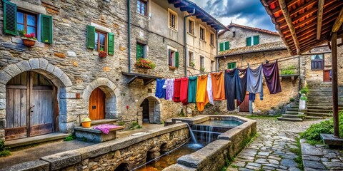 Fototapeta premium Medieval Public Laundry, Bergamo, Italy: Rustic Stone Washhouse in Citta Alta