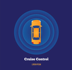 Car with Cruise Control Top View Place for Text. Safety on the road while driving concept vector art
