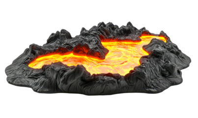 Glowing Lava River Flowing Through Dark Volcanic Landscape Isolate on Transparent Background, cutout, png