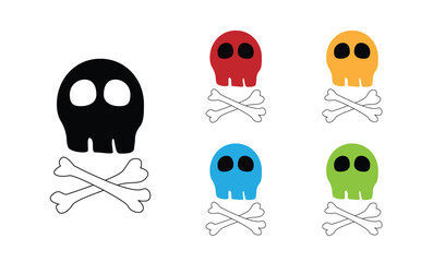 Danger Sign Hand Drawn Skull and Bones Set. Signs and symbols concept vector art