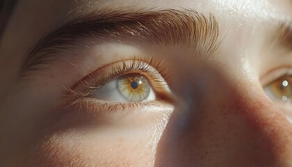 Sunlit eyes gazing upward, close-up
