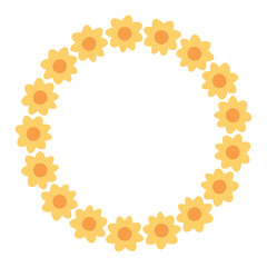 Simple minimalistic round frame of yellow flowers in flat style, template, background, graphic element for decoration
