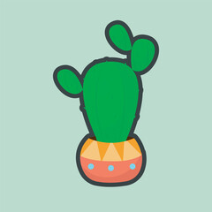 cactus plant in the pot with outline flat vector design