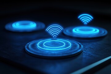Fototapeta premium High-tech floating holographic icons for communication and networking