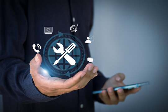 24/7 service, online store concept After-sales service in 24/7 online service with round the clock access to full-time global customer service.	