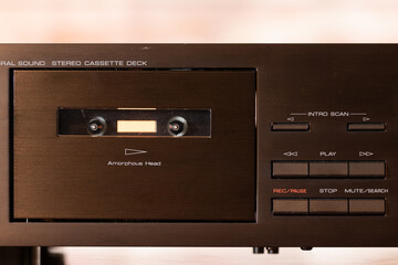 Obraz premium Close-Up of Vintage Audio Cassette Player Control Panel with Metal Finish