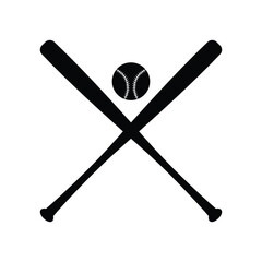 Baseball bat and ball black and white flat vector icon design
