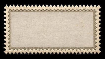 A blank postage stamp with intricate details and textures, set against a sleek black background, highlighting its design and features, blank stamp, flat layout