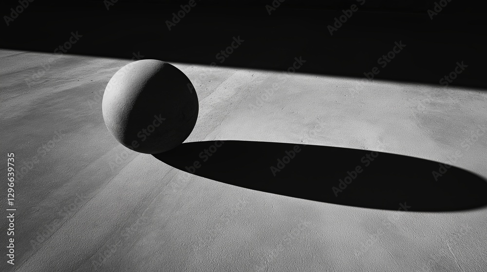 Poster A single smooth sphere casting a long shadow on a flat surface