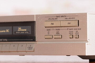 Fototapeta premium Close-Up View of a Vintage Radio Preset Station Panel