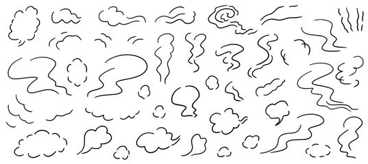 抽象的な流れの中の手描きペンストロークによる湯気と蒸気のベクターイラスト