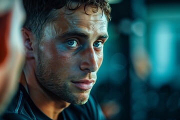 Fototapeta premium Close-up of a determined athlete showcasing focus and resilience during training.