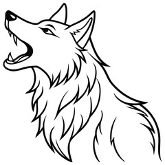 howling wolf vector line art illustration