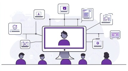 Online Meeting on Monitor with Team Connection and Data Sharing