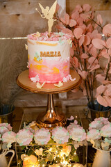 Elegant Wedding Candy Bar with Colorful Sweets, Cakes, and Fruits