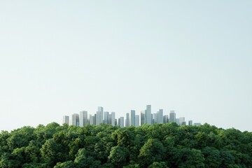 Fototapeta premium artistic rendering of city skyline transitioning into dense green forest blending urban life with ecological harmony