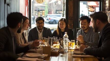 A group of people are enjoying a meal together