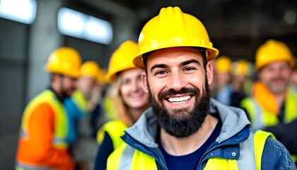 A group of people in hard hats and safety vests.