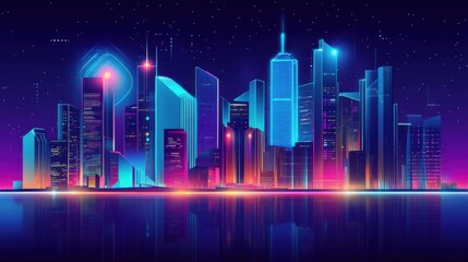 Fototapeta premium Neon Cityscape at Night with Glowing Lights