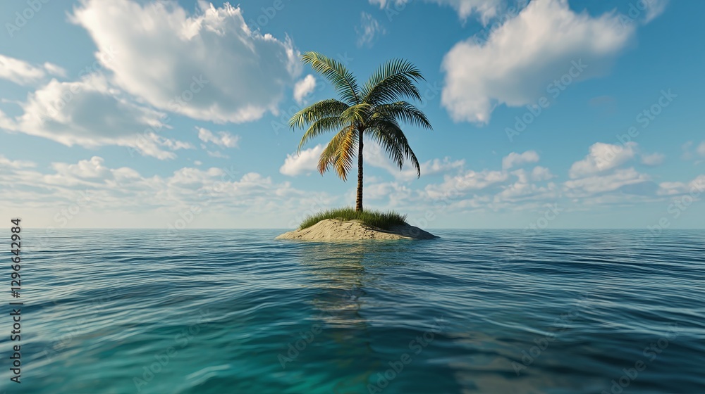 Aufkleber A tiny island with one palm tree, floating in an endless ocean