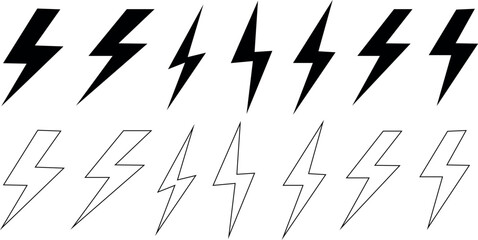 Set of icons, thunder and lightning flash icons.