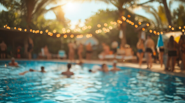 Pool Party Vibes: Social Gathering with Friends and String Lights