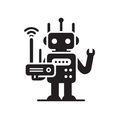 Robot Holding Router Icon Silhouette Vector Art | Technology & Networking Illustration