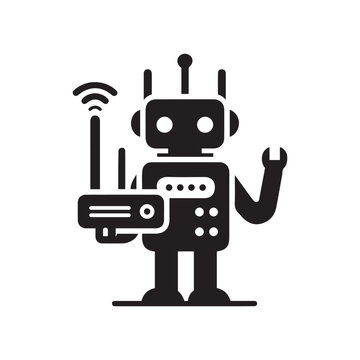 black robot holding wifi router clip art preview