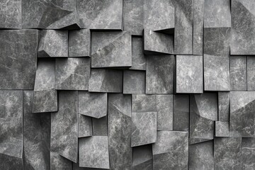 Three-dimensional arrangement of stacked, textured gray blocks creating an abstract geometric pattern for modern design