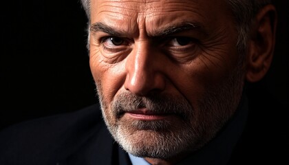 Fototapeta premium A close-up photograph of an older man with grey hair and a beard, captured from his nose down to just above his ear.