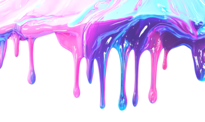 Colorful Neon Dripping Paint Effect with Bright Liquid Texture Isolate on Transparent Background, cutout, png
