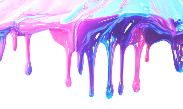 Colorful Neon Dripping Paint Effect with Bright Liquid Texture Isolate on Transparent Background, cutout, png